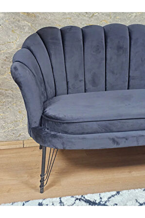 İkili İstiridye Siyah Boyalı Telli Ayak Çay Seti Koltuk Tekli Berjer , İkili Berjer Koltuk Füme Renk 110 x 48 Boyut/Ebat