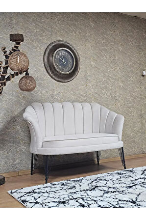 İkili İstiridye Siyah Boyalı Telli Ayak Çay Seti Koltuk Tekli Berjer , İkili Berjer Koltuk Krem Renk 110 x 48 Boyut/Ebat