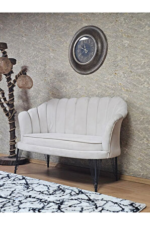 İkili İstiridye Siyah Boyalı Telli Ayak Çay Seti Koltuk Tekli Berjer , İkili Berjer Koltuk Krem Renk 110 x 48 Boyut/Ebat