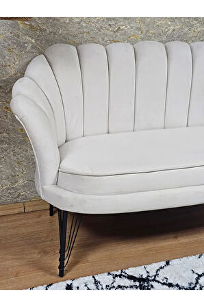 İkili İstiridye Siyah Boyalı Telli Ayak Çay Seti Koltuk Tekli Berjer , İkili Berjer Koltuk Krem Renk 110 x 48 Boyut/Ebat