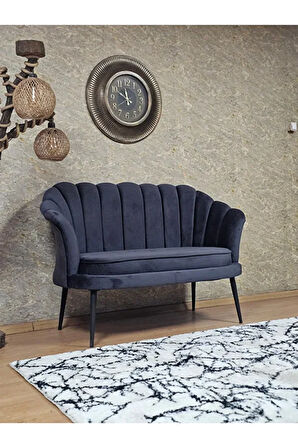 İkili İstiridye Siyah Boyalı Sivriltme Ayak Çay Seti Koltuk İkili Berjer , İkili Berjer Koltuk Füme Renk 110 x 48 Boyut/Ebat