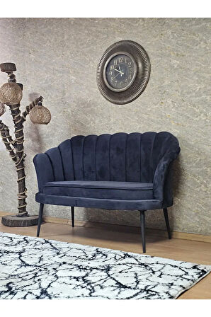 İkili İstiridye Siyah Boyalı Sivriltme Ayak Çay Seti Koltuk İkili Berjer , İkili Berjer Koltuk Füme Renk 110 x 48 Boyut/Ebat