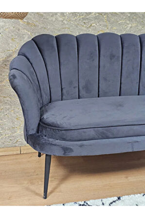 İkili İstiridye Siyah Boyalı Sivriltme Ayak Çay Seti Koltuk İkili Berjer , İkili Berjer Koltuk Füme Renk 110 x 48 Boyut/Ebat