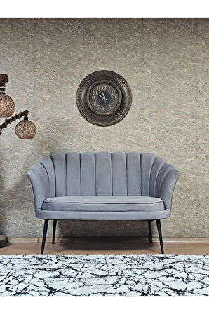 İkili İstiridye Siyah Boyalı Sivriltme Ayak Çay Seti Koltuk İkili Berjer , İkili Berjer Koltuk Gri Renk 110 x 48 Boyut/Ebat