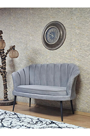 İkili İstiridye Siyah Boyalı Sivriltme Ayak Çay Seti Koltuk İkili Berjer , İkili Berjer Koltuk Gri Renk 110 x 48 Boyut/Ebat