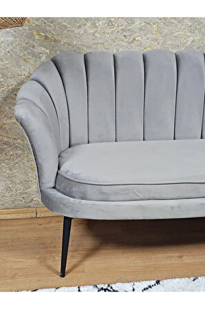 İkili İstiridye Siyah Boyalı Sivriltme Ayak Çay Seti Koltuk İkili Berjer , İkili Berjer Koltuk Gri Renk 110 x 48 Boyut/Ebat