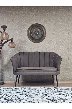 İkili İstiridye Siyah Boyalı Sivriltme Ayak Çay Seti Koltuk İkili Berjer , İkili Berjer Koltuk Kahverengi Renk 110 x 48 Boyut/Ebat