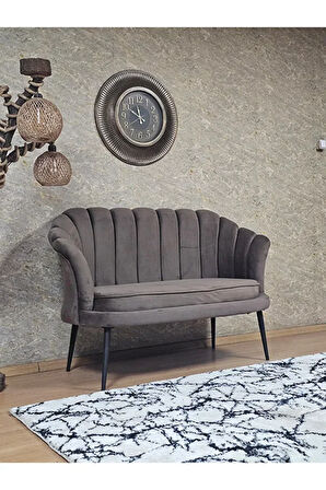 İkili İstiridye Siyah Boyalı Sivriltme Ayak Çay Seti Koltuk İkili Berjer , İkili Berjer Koltuk Kahverengi Renk 110 x 48 Boyut/Ebat