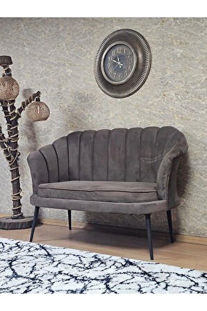 İkili İstiridye Siyah Boyalı Sivriltme Ayak Çay Seti Koltuk İkili Berjer , İkili Berjer Koltuk Kahverengi Renk 110 x 48 Boyut/Ebat