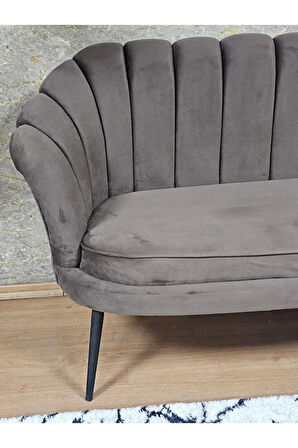 İkili İstiridye Siyah Boyalı Sivriltme Ayak Çay Seti Koltuk İkili Berjer , İkili Berjer Koltuk Kahverengi Renk 110 x 48 Boyut/Ebat