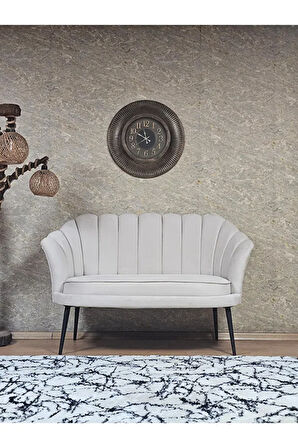 İkili İstiridye Siyah Boyalı Sivriltme Ayak Çay Seti Koltuk İkili Berjer , İkili Berjer Koltuk Krem Renk 110 x 48 Boyut/Ebat