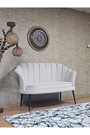 İkili İstiridye Siyah Boyalı Sivriltme Ayak Çay Seti Koltuk İkili Berjer , İkili Berjer Koltuk Krem Renk 110 x 48 Boyut/Ebat