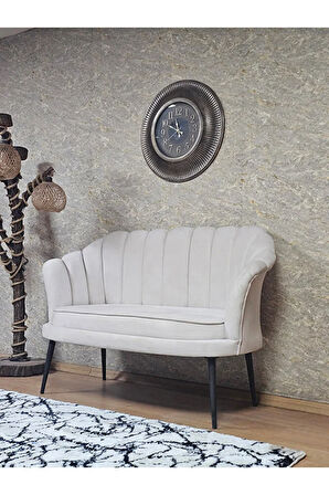 İkili İstiridye Siyah Boyalı Sivriltme Ayak Çay Seti Koltuk İkili Berjer , İkili Berjer Koltuk Krem Renk 110 x 48 Boyut/Ebat