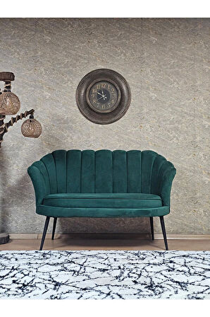 İkili İstiridye Siyah Boyalı Sivriltme Ayak Çay Seti Koltuk İkili Berjer , İkili Berjer Koltuk Yeşil Renk 110 x 48 Boyut/Ebat