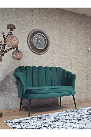 İkili İstiridye Siyah Boyalı Sivriltme Ayak Çay Seti Koltuk İkili Berjer , İkili Berjer Koltuk Yeşil Renk 110 x 48 Boyut/Ebat