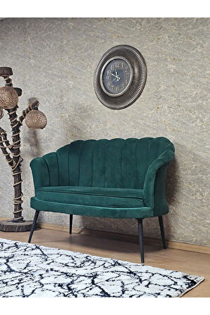 İkili İstiridye Siyah Boyalı Sivriltme Ayak Çay Seti Koltuk İkili Berjer , İkili Berjer Koltuk Yeşil Renk 110 x 48 Boyut/Ebat