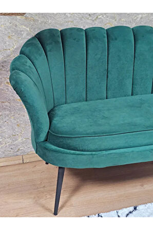 İkili İstiridye Siyah Boyalı Sivriltme Ayak Çay Seti Koltuk İkili Berjer , İkili Berjer Koltuk Yeşil Renk 110 x 48 Boyut/Ebat