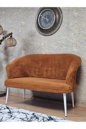 İkili TEDDY Beyaz Boyalı Sivriltme Ayak Çay Seti Koltuk İkili Berjer , Balkon, Salon, Ofis Kiremit Renk 40,5 Boyut/Ebat