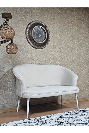 İkili TEDDY Beyaz Boyalı Sivriltme Ayak Çay Seti Koltuk İkili Berjer , Balkon, Salon, Ofis Krem Renk 40,5 Boyut/Ebat