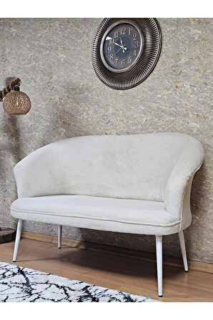 İkili TEDDY Beyaz Boyalı Sivriltme Ayak Çay Seti Koltuk İkili Berjer , Balkon, Salon, Ofis Krem Renk 40,5 Boyut/Ebat