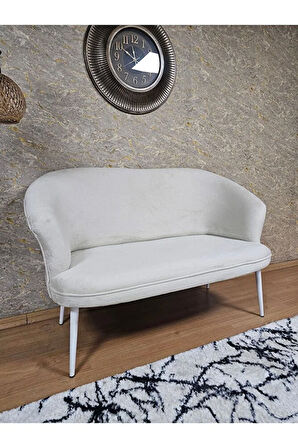 İkili TEDDY Beyaz Boyalı Sivriltme Ayak Çay Seti Koltuk İkili Berjer , Balkon, Salon, Ofis Krem Renk 40,5 Boyut/Ebat