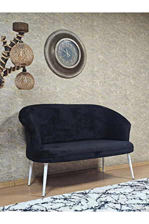 İkili TEDDY Beyaz Boyalı Sivriltme Ayak Çay Seti Koltuk İkili Berjer , Balkon, Salon, Ofis Siyah Renk 40,5 Boyut/Ebat