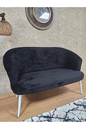 İkili TEDDY Beyaz Boyalı Sivriltme Ayak Çay Seti Koltuk İkili Berjer , Balkon, Salon, Ofis Siyah Renk 40,5 Boyut/Ebat