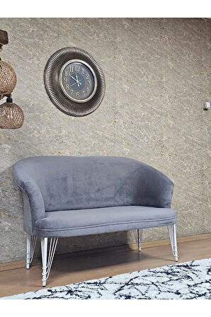 İkili TEDDY Beyaz Boyalı Telli Ayak Çay Seti Koltuk İkili Berjer , Balkon, Salon, Ofis Gri Renk 40,5 Boyut/Ebat