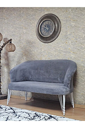 İkili TEDDY Beyaz Boyalı Telli Ayak Çay Seti Koltuk İkili Berjer , Balkon, Salon, Ofis Gri Renk 40,5 Boyut/Ebat