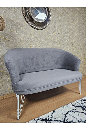 İkili TEDDY Beyaz Boyalı Telli Ayak Çay Seti Koltuk İkili Berjer , Balkon, Salon, Ofis Gri Renk 40,5 Boyut/Ebat