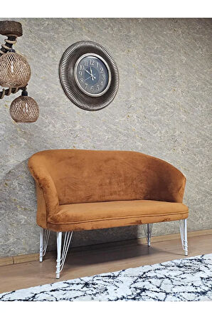 İkili TEDDY Beyaz Boyalı Telli Ayak Çay Seti Koltuk İkili Berjer , Balkon, Salon, Ofis Kiremit Renk 40,5 Boyut/Ebat