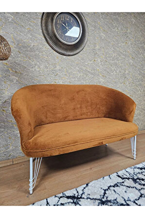 İkili TEDDY Beyaz Boyalı Telli Ayak Çay Seti Koltuk İkili Berjer , Balkon, Salon, Ofis Kiremit Renk 40,5 Boyut/Ebat