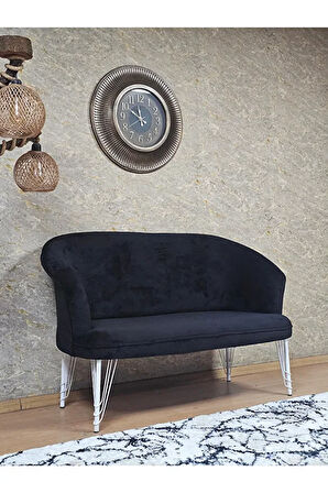 İkili TEDDY Beyaz Boyalı Telli Ayak Çay Seti Koltuk İkili Berjer , Balkon, Salon, Ofis Siyah Renk 40,5 Boyut/Ebat