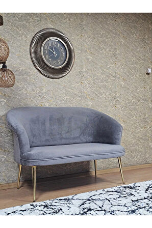 İkili TEDDY Gold Kaplama Sivriltme Ayak Çay Seti Koltuk İkili Berjer , Balkon, Salon, Ofis Gri Renk 40,5 Boyut/Ebat