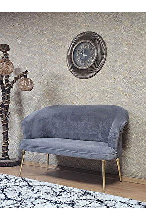 İkili TEDDY Gold Kaplama Sivriltme Ayak Çay Seti Koltuk İkili Berjer , Balkon, Salon, Ofis Gri Renk 40,5 Boyut/Ebat