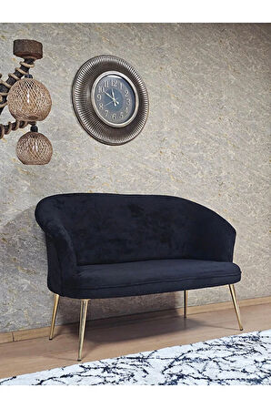 İkili TEDDY Gold Kaplama Sivriltme Ayak Çay Seti Koltuk İkili Berjer , Balkon, Salon, Ofis Siyah Renk 40,5 Boyut/Ebat