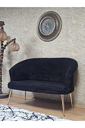 İkili TEDDY Gold Kaplama Sivriltme Ayak Çay Seti Koltuk İkili Berjer , Balkon, Salon, Ofis Siyah Renk 40,5 Boyut/Ebat