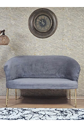 İkili TEDDY Gold Kaplama Telli Ayak Çay Seti Koltuk İkili Berjer , Balkon, Salon, Ofis Gri Renk 110 x 49 Boyut/Ebat