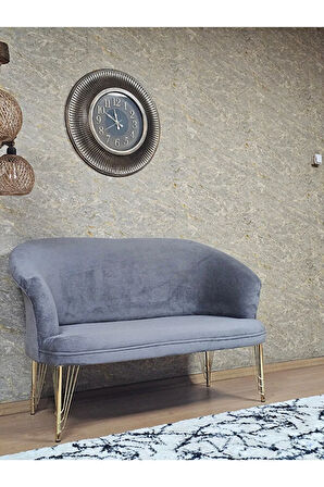 İkili TEDDY Gold Kaplama Telli Ayak Çay Seti Koltuk İkili Berjer , Balkon, Salon, Ofis Gri Renk 110 x 49 Boyut/Ebat