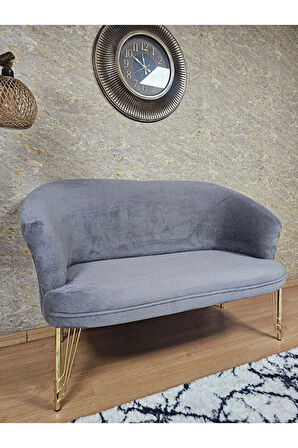 İkili TEDDY Gold Kaplama Telli Ayak Çay Seti Koltuk İkili Berjer , Balkon, Salon, Ofis Gri Renk 110 x 49 Boyut/Ebat