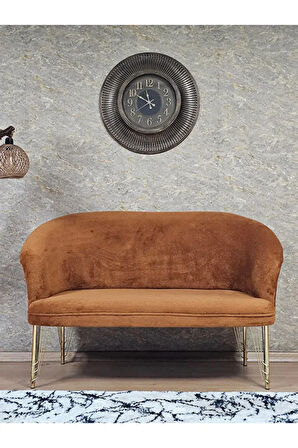 İkili TEDDY Gold Kaplama Telli Ayak Çay Seti Koltuk İkili Berjer , Balkon, Salon, Ofis Kiremit Renk 110 x 49 Boyut/Ebat