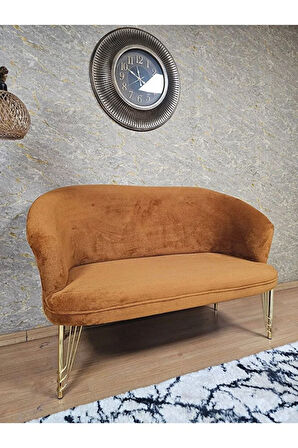 İkili TEDDY Gold Kaplama Telli Ayak Çay Seti Koltuk İkili Berjer , Balkon, Salon, Ofis Kiremit Renk 110 x 49 Boyut/Ebat