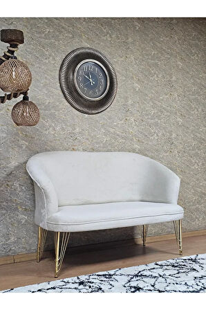 İkili TEDDY Gold Kaplama Telli Ayak Çay Seti Koltuk İkili Berjer , Balkon, Salon, Ofis Krem Renk 110 x 49 Boyut/Ebat