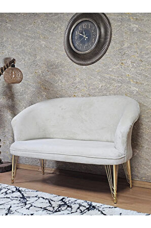 İkili TEDDY Gold Kaplama Telli Ayak Çay Seti Koltuk İkili Berjer , Balkon, Salon, Ofis Krem Renk 110 x 49 Boyut/Ebat