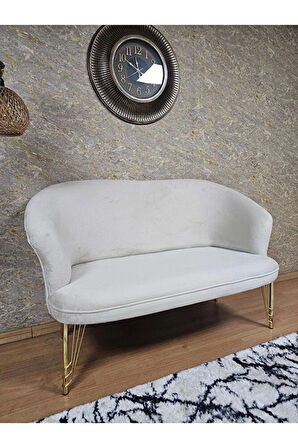 İkili TEDDY Gold Kaplama Telli Ayak Çay Seti Koltuk İkili Berjer , Balkon, Salon, Ofis Krem Renk 110 x 49 Boyut/Ebat