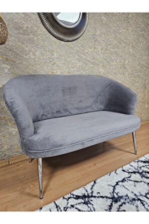 İkili TEDDY Krom Kaplama Sivriltme Ayak Çay Seti Koltuk İkili Berjer , Balkon, Salon, Ofis Gri Renk 40,5 Boyut/Ebat