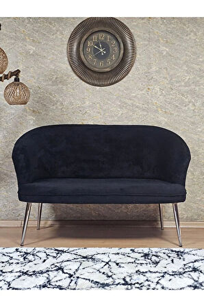 İkili TEDDY Krom Kaplama Sivriltme Ayak Çay Seti Koltuk İkili Berjer , Balkon, Salon, Ofis Siyah Renk 40,5 Boyut/Ebat