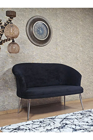 İkili TEDDY Krom Kaplama Sivriltme Ayak Çay Seti Koltuk İkili Berjer , Balkon, Salon, Ofis Siyah Renk 40,5 Boyut/Ebat