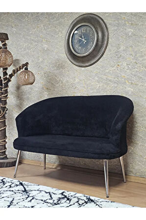 İkili TEDDY Krom Kaplama Sivriltme Ayak Çay Seti Koltuk İkili Berjer , Balkon, Salon, Ofis Siyah Renk 40,5 Boyut/Ebat