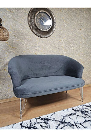 İkili TEDDY Krom Kaplama Telli Ayak Çay Seti Koltuk İkili Berjer , Balkon, Salon, Ofis Füme Renk 40,5 Boyut/Ebat